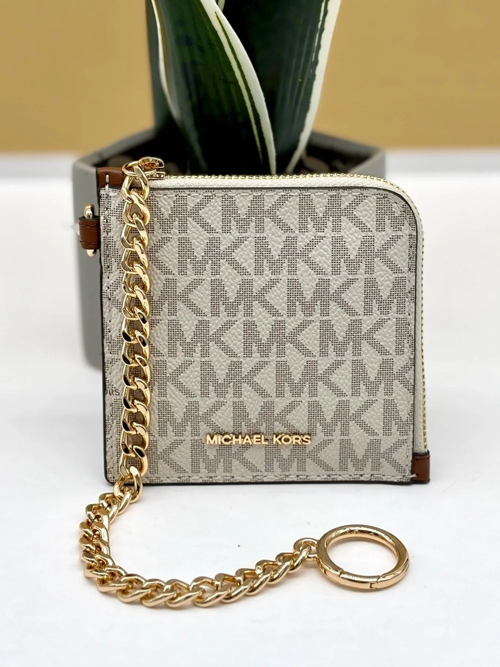 Michael Kors Jet Set Travel Signature Logo Chain Wallet Card Holder
